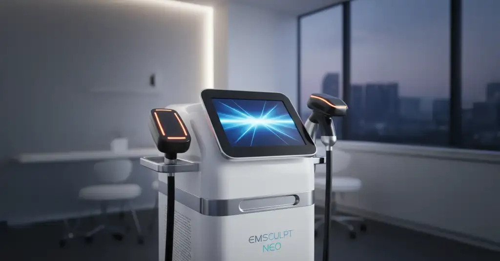 What is HIFEM? Your Ultimate Guide to Emsculpt NEO & Body Sculpting (2025) 3 Emsculpt NEO machine using HIFEM technology for body sculpting.
