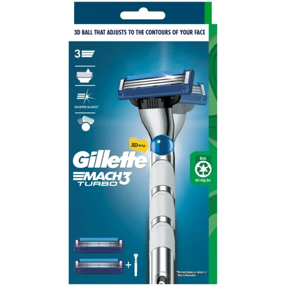 Gillette Mach3 Turbo Razor 1pc + Blades 2pcs