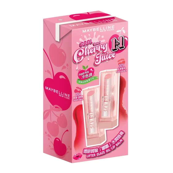Maybelline Lifter Glaze Oil Lip Balm Ltd Cool Tone 1+1 (004 Cherry Swirl + 005 Peach Quench) 1 Set