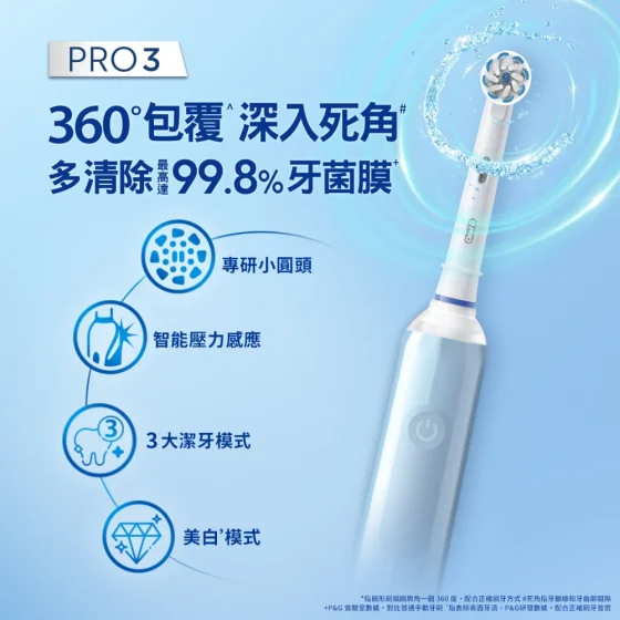 Oral-B Braun Pro 3充電電動牙刷(霧藍色) 1支